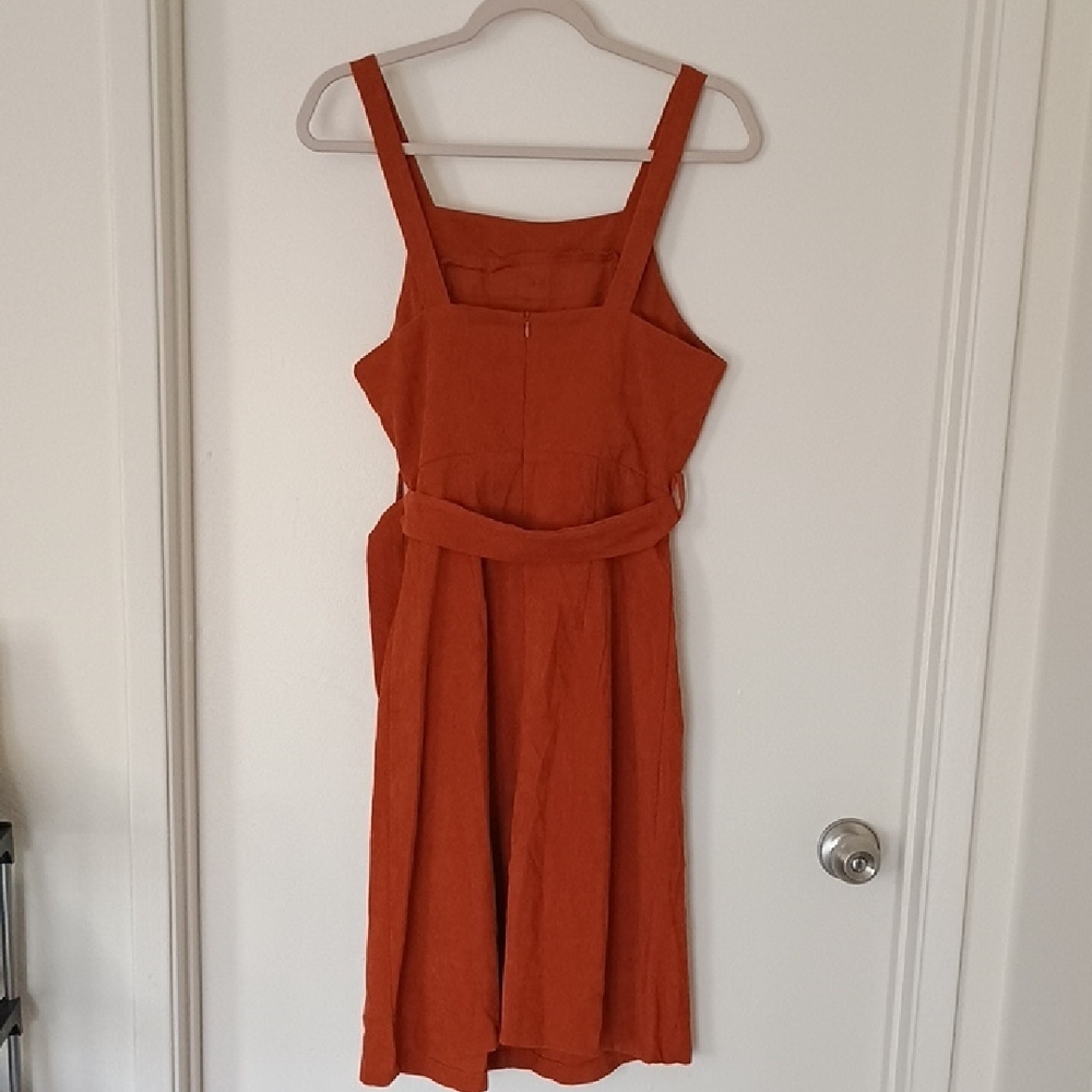 Elegant Rust Orange Brown Fall Button-Down Overall Dress - Picture 3 of 3